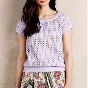 Anthropologie Lavender Short-Sleeve Open-Knit Sweater Top